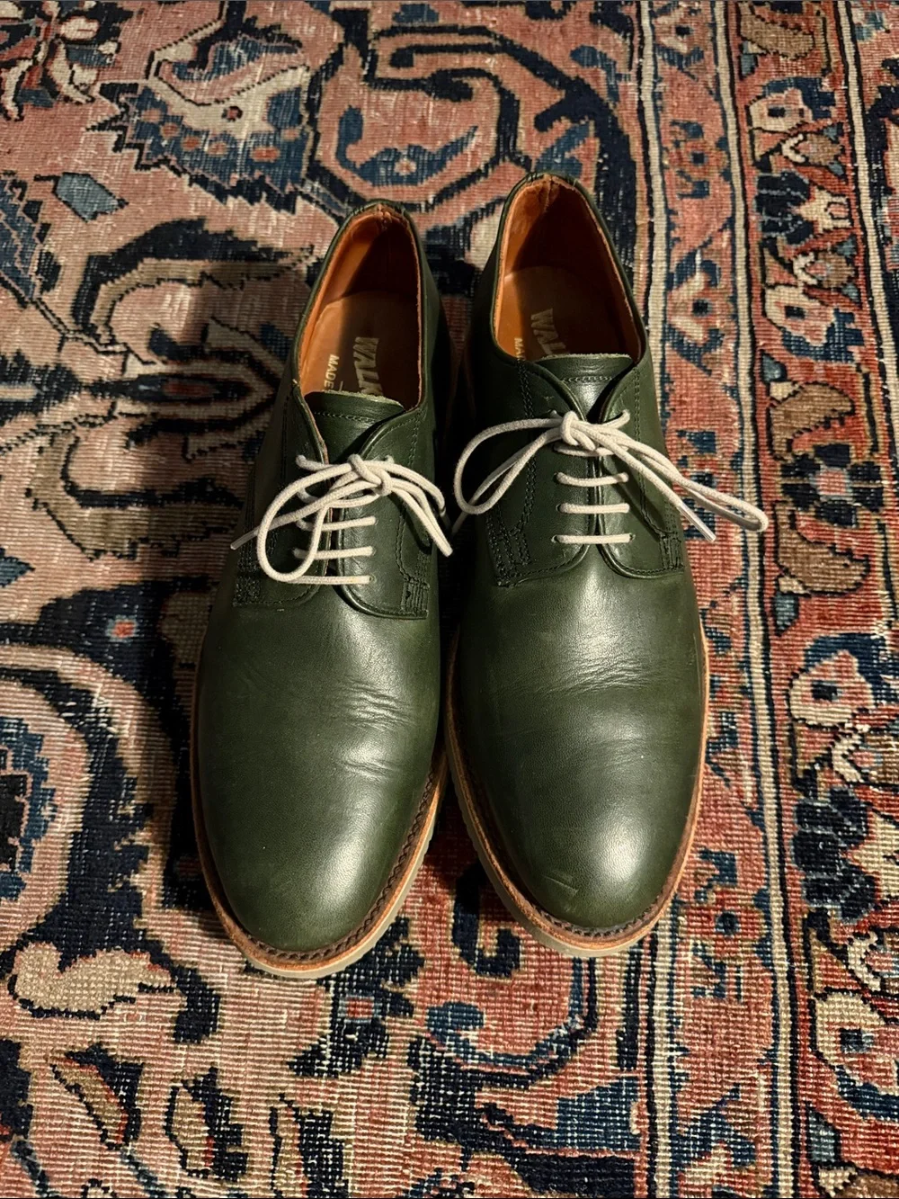 Men's Walk-Over Leather Derby Shoes in Dark Green - Classic Lace-Up Made in USA
